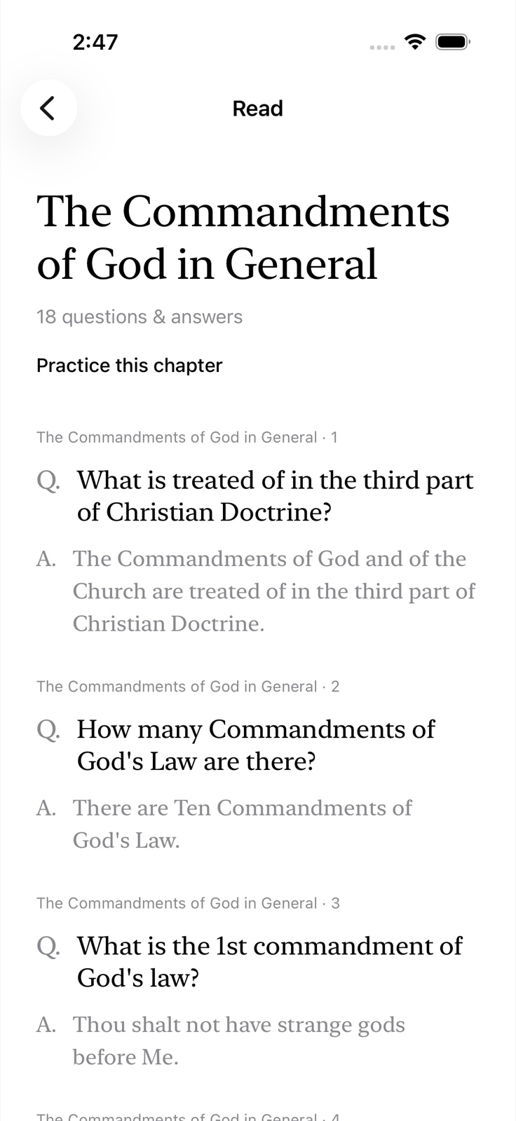 The Commandments of God in General chapter in SPXC, with its catechism questions and answers.