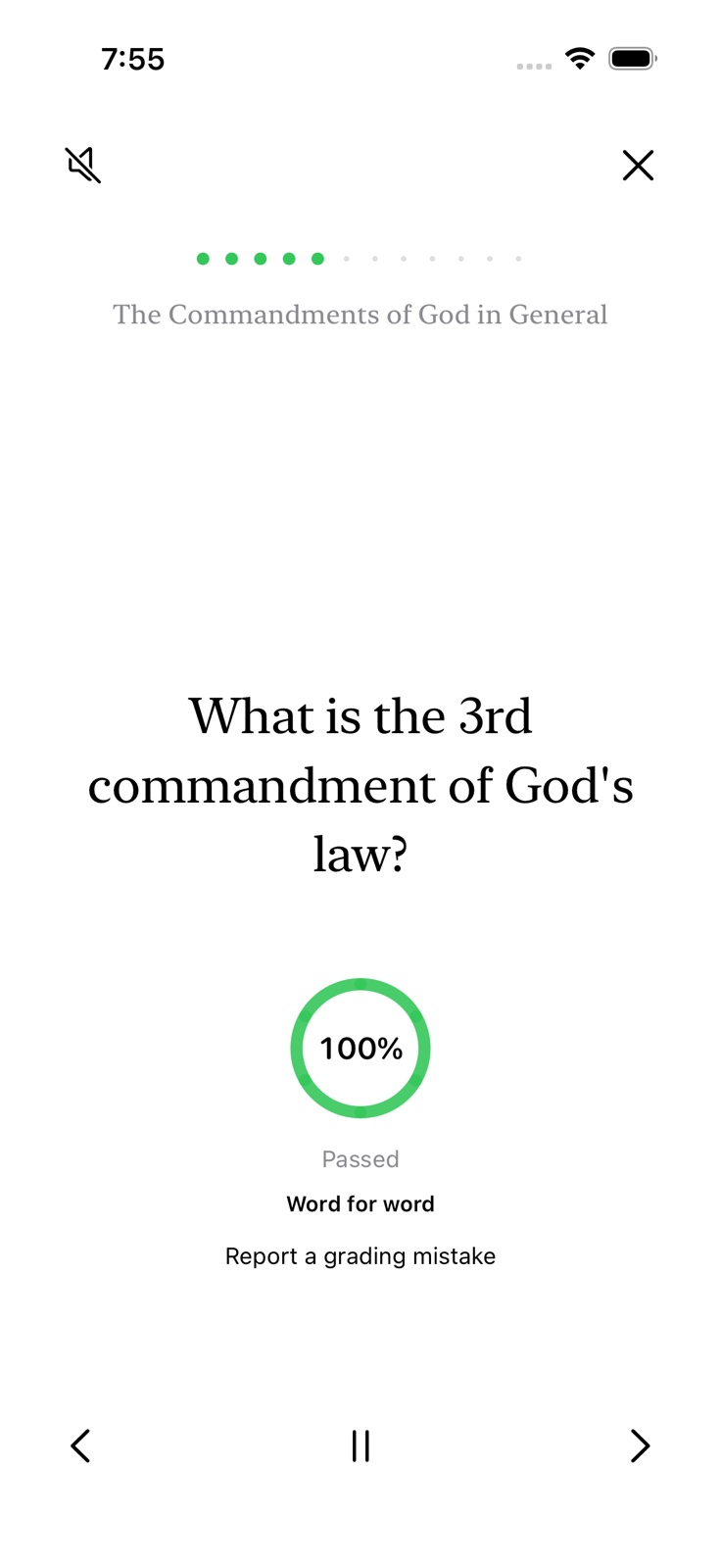 SPXC practice screen scoring a word-for-word answer to What is the 3rd commandment of God's law? at 100 percent.